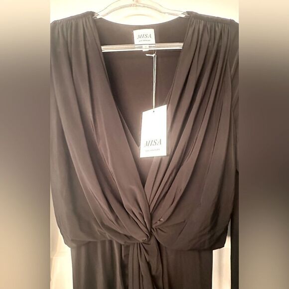 MISA Los Angeles Teget High Low Knotted Twist Front Draped Maxi Dress - Picture 9 of 10